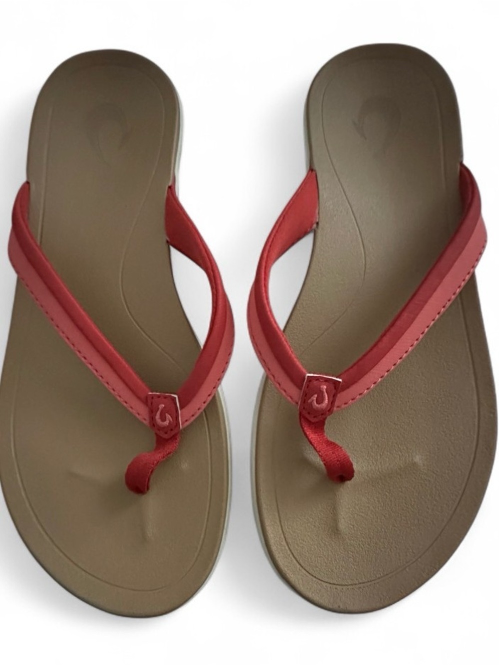 OluKai Women’s Red Strap Flip Flop Sandals with Brown Footbed